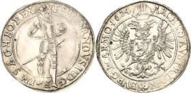 Habsburg
Ferdinand II. 1619-1637 Taler 1624, Prag Voglhuber 149/I Davenport 3136 Dietiker 713 Selten. Kl. Schrötlingsfehler, Avers Felder leicht gegl...