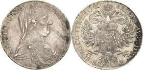 Habsburg
Maria Theresia 1740-1780 Taler 1780, SF-Günzburg Posthume Nachprägung um 1817/1833 aus Venedig Voglhuber 271/IV Davenport 1151 Eypeltauer 19...