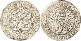 Sachsen, Haus Wettin, Groschenzeit
Kurfürst Friedrich II. mit Herzog Wilhelm (III.) 1440-1464 Pfahlschildgroschen o.J. (1440/1442), 5-blättrige Rose/...