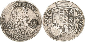 Anhalt-Zerbst
Carl Wilhelm 1667-1718 2/3 Taler 1676, CP-Zerbst Mit Av-Gegenstempel des Fränkischen Kreises (60.N über verschlungenem Monogramm FC) Ma...