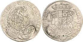 Anhalt-Zerbst
Carl Wilhelm 1667-1718 2/3 Taler 1677, CP-Zerbst Mit Av-Gegenstempel des Fränkischen Kreises (60.N über verschlungenem Monogramm FC) Ma...
