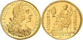 Augsburg-Stadt
 Dukat 1742. Mit Titel und Porträt Karls VII Forster 528 Friedberg 94 Vetterle 1742.1 GOLD. 3.48 g. Seltenes und prachtvolles Exemplar...