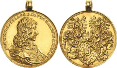 Bayern
Ferdinand Maria 1651-1679 Goldmedaille zu 6 Dukaten o.J. Prunkmedaille. Brustbild im Harnisch mit Mantel nach rechts, FERD: MA: D: G: VT. BA &...