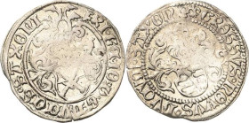 Sachsen-Kurlinie ab 1486 bis 1547 (Ernestiner)
Friedrich III., Georg und Johann 1500-1507 Zinsgroschen o.J., Revers Lilie-Freiberg Umschriften enden:...