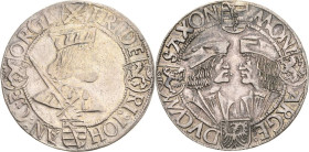 Sachsen-Kurlinie ab 1486 bis 1547 (Ernestiner)
Friedrich III., Johann und Georg 1507-1525 Guldengroschen o.J. o.Mzz.-Annaberg Klappmützentaler Keilit...