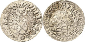 Sachsen-Kurlinie ab 1486 bis 1547 (Ernestiner)
Friedrich III., Johann und Georg 1507-1525 Zinsgroschen o.J. Kreuz-Annaberg Umschrift endet: SAX/SAXO ...