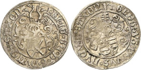 Sachsen-Kurlinie ab 1486 bis 1547 (Ernestiner)
Friedrich III., Johann und Georg 1507-1525 Zinsgroschen o.J. T-Buchholz Umschrift endet: SAXO/SAX Keil...