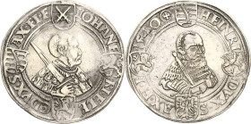 Sachsen-Kurlinie ab 1486 bis 1547 (Ernestiner)
Johann Friedrich und Heinrich 1539-1541 Guldengroschen 1540, Kreuz im Kreis-Annaberg Keilitz 152 Schne...