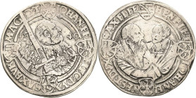 Sachsen-Kurlinie ab 1486 bis 1547 (Ernestiner)
Johann Friedrich, Heinrich und Johann Ernst 1539-1540 Guldengroschen 1540, T-Buchholz Keilitz 172 Schn...