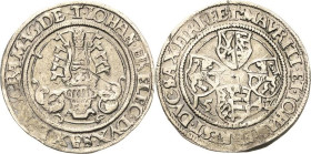 Sachsen-Kurlinie ab 1486 bis 1547 (Ernestiner)
Johann Friedrich, Moritz und Johann Ernst 1540-1542 1/4 Taler 1542, T-Buchholz Keilitz 179 Äußerst sel...