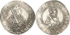 Sachsen-Kurlinie ab 1486 bis 1547 (Ernestiner)
Johann Friedrich und Moritz 1541-1547 Guldengroschen 1546, Eichel-Annaberg Keilitz 187 Schnee 108 Dave...