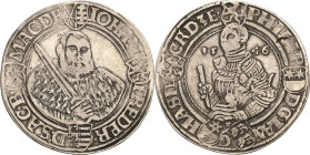Sachsen-Kurlinie ab 1486 bis 1547 (Ernestiner)
Johann Friedrich und Landgraf Philipp von Hessen 1542-1547 Guldengroschen 1546, Goslar Schmalkaldische...