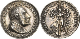 Sachsen-Kurlinie ab 1486 bis 1547 (Ernestiner)
Johann Friedrich der Großmütige 1532-1547 (-1554) Silbergussmedaille o.J. (1547) Glaubensfreiheit. Bru...