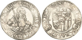 Sachsen-Kurlinie ab 1547 (Albertiner)
Moritz 1547-1553 Taler 1548, Eichel-Annaberg Keilitz/Kahnt 10 Schnee 689 Davenport 9787 Revers min. korrodiert,...