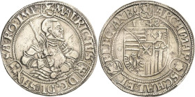Sachsen-Kurlinie ab 1547 (Albertiner)
Moritz 1547-1553 Taler 1548, Eichel-Annaberg Keilitz/Kahnt 10 Schnee 689 Davenport 9787 Schrötlingsfehler, Rand...