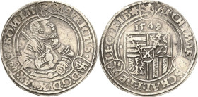 Sachsen-Kurlinie ab 1547 (Albertiner)
Moritz 1547-1553 Taler 1549, Stern-Freiberg Linker Arm berührt den Wappenschild kaum Keilitz/Kahnt 11 Anm. (vgl...