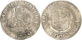 Sachsen-Kurlinie ab 1547 (Albertiner)
Moritz 1547-1553 Taler 1550, Eichel-Annaberg Keilitz/Kahnt 10 Schnee 689 Davenport 9787 Sehr schön-vorzüglich