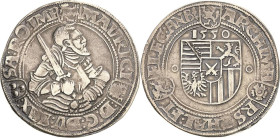 Sachsen-Kurlinie ab 1547 (Albertiner)
Moritz 1547-1553 Taler 1550, Eichel-Annaberg Keilitz/Kahnt 10 Schnee 689 Davenport 9787 Sehr schön
