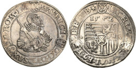 Sachsen-Kurlinie ab 1547 (Albertiner)
Moritz 1547-1553 Taler 1552, Stern-Freiberg Beiderseits mit je einem Zierkreis und im Rv. sind die Wappen der G...