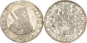Sachsen-Kurlinie ab 1547 (Albertiner)
August 1553-1586 Taler 1554, Holzschuh-Annaberg Keilitz/Kahnt 48 Schnee 703 Davenport 9791 Selten in dieser Erh...