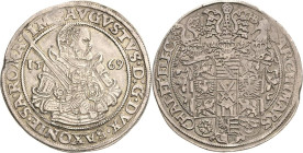 Sachsen-Kurlinie ab 1547 (Albertiner)
August 1553-1586 Taler 1569, HB-Dresden Keilitz/Kahnt 58 Schnee 721 Davenport 9798 Sehr schön-