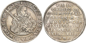 Sachsen-Kurlinie ab 1547 (Albertiner)
August 1553-1586 Taler 1586, HB-Dresden Auf seinen Tod Keilitz/Kahnt 126 Schnee 728 Davenport 9804 Selten. Rand...