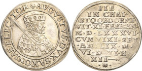 Sachsen-Kurlinie ab 1547 (Albertiner)
August 1553-1586 1/4 Taler 1586, HB-Dresden Auf seinen Tod. Keilitz/Kahnt 133 Kohl 72 Selten. Winz. Henkelspur,...