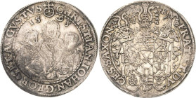 Sachsen-Kurlinie ab 1547 (Albertiner)
Christian II., Johann Georg I. und August 1591-1611 Taler 1595, HB-Dresden Keilitz/Kahnt 186 Schnee 754 Davenpo...