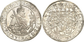Sachsen-Kurlinie ab 1547 (Albertiner)
Johann Georg I. (1611-) 1615-1656 Taler 1617, Schwan-Dresden Die linke Hand weist aufwärts zum Helm C/K 157 Sch...