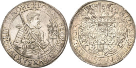 Sachsen-Kurlinie ab 1547 (Albertiner)
Johann Georg I. (1611-) 1615-1656 Taler 1617, Schwan-Dresden Die linke Hand weist aufwärts zum Helm C/K 157 Sch...