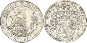 Sachsen-Kurlinie ab 1547 (Albertiner)
Johann Georg I. (1611-) 1615-1656 Taler 1620, Schwan-Dresden Die linke Hand weist aufwärts zum Helm C/K 157 Sch...