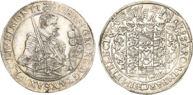 Sachsen-Kurlinie ab 1547 (Albertiner)
Johann Georg I. (1611-) 1615-1656 Taler 1629, HI-Dresden Mit anliegender Feldbinde C/K 158 b Schnee 845 Davenpo...