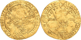 Sachsen-Kurlinie ab 1547 (Albertiner)
Johann Georg I. (1611-) 1615-1656 6 Dukaten 1630, gekreuzte Zainhaken-Dresden Abschlag vom Talerstempel. 100 Ja...