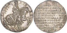 Sachsen-Kurlinie ab 1547 (Albertiner)
Johann Georg II. 1656-1680 Breiter Doppeltaler 1657, Eichel-Dresden Vikariat C/K 489 Schnee 897 Davenport 398 S...