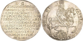 Sachsen-Kurlinie ab 1547 (Albertiner)
Johann Georg II. 1656-1680 Taler 1657, Eichel-Dresden Vikariat. DEO am Schweif des Pferdes C/K 491 Schnee 904 D...
