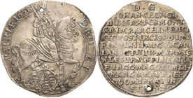 Sachsen-Kurlinie ab 1547 (Albertiner)
Johann Georg II. 1656-1680 1/2 Taler 1658, Eichel-Dresden Vikariat. DEO am Kopf des Pferdes C/K 494 Kohl 270 Ge...