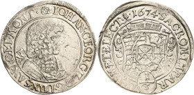 Sachsen-Kurlinie ab 1547 (Albertiner)
Johann Georg II. 1656-1680 1/3 Taler 1674, CR-Dresden C/K 416 Kohl 231 Avers kl. Kratzer, vorzüglich