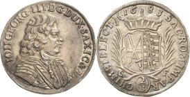 Sachsen-Kurlinie ab 1547 (Albertiner)
Johann Georg III. 1680-1691 2/3 Taler 1683, CF-Dresden C/K 588 Davenport 808 Kohl 280 Vorzüglich