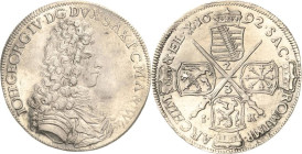 Sachsen-Kurlinie ab 1547 (Albertiner)
Johann Georg IV. 1691-1694 2/3 Taler 1692, IK-Dresden C/K 661 Kohl 317 Davenport 812 Fast vorzüglich/vorzüglich...