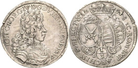 Sachsen-Kurlinie ab 1547 (Albertiner)
Johann Georg IV. 1691-1694 1/3 Taler 1693, IK-Dresden C/K 671 Kohl 324 Selten. Revers kl. Broschierspur, vorzüg...