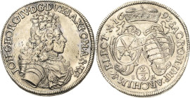 Sachsen-Kurlinie ab 1547 (Albertiner)
Johann Georg IV. 1691-1694 2/3 Taler 1693, IK-Dresden C/K 663 Kohl 319 Davenport 813 Winz. Schrötlingsfehler, v...