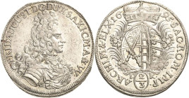 Sachsen-Kurlinie ab 1547 (Albertiner)
Friedrich August I., der Starke 1694-1733 2/3 Taler 1695, IK-Dresden Kahnt 110 Davenport 817 Kohl 351 Min. Zain...