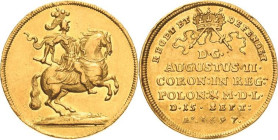 Sachsen-Kurlinie ab 1547 (Albertiner)
Friedrich August I., der Starke 1694-1733 Doppeldukat 1697, o. Mzz.-Dresden Auf seine Krönung zum König von Pol...
