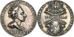 Sachsen-Kurlinie ab 1547 (Albertiner)
Friedrich August I., der Starke 1694-1733 Silbermedaille 1706 (unsigniert) Frieden von Altranstädt zwischen Sac...