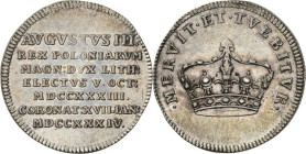 Sachsen-Kurlinie ab 1547 (Albertiner)
Friedrich August II. 1733-1763 1/6 Taler 1734, o.Mzz.-Dresden Auf seine Krönung zum König von Polen Kahnt 622 (...