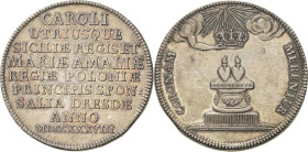 Sachsen-Kurlinie ab 1547 (Albertiner)
Friedrich August II. 1733-1763 2/3 Taler 1738, o. Mzz.-Dresden Vermählung seiner Tochter Maria Amalia mit Karl ...