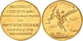 Sachsen-Kurlinie ab 1547 (Albertiner)
Friedrich August II. 1733-1763 Dukat 1747, o.Mzz.-Dresden Auf die Vermählung von Kurprinz Friedrich Christian m...