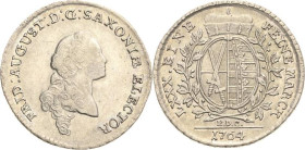 Sachsen-Kurlinie ab 1547 (Albertiner)
Friedrich August III. 1763-1806 1/6 Taler 1764, EDC-Dresden Signatur St am Halsabschnitt Kahnt 1116 Buck 104 Le...