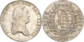 Sachsen-Kurlinie ab 1547 (Albertiner)
Friedrich August III. 1763-1806 Taler 1771, EDC-Dresden Kahnt 1074 Buck 141 e Schnee 1073 Davenport 2690 Vorzüg...