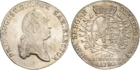 Sachsen-Kurlinie ab 1547 (Albertiner)
Friedrich August III. 1763-1806 Taler 1780, IEC-Dresden Ausbeute Kahnt 1080 Buck 158 a Schnee 1078 Müseler 56.1...